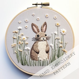Gartenhäschen, Osterhase, Blumen Stickerei, Blätter Stickerei, Botanische Stickerei, Ostern Stickerei, Frühlingsstickerei, Osterdeko