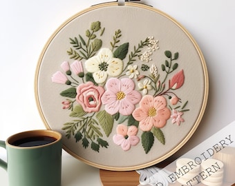 Floral Embroidery Pattern Embroidery, Flowers Pattern, Embroidery Pattern, Hand Embroidery PDF, floral bouquet Embroidery, DIY Spring crafts