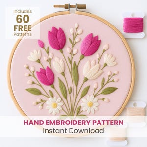 Tulips Hand Embroidery art, easter crafts, PDF Instant Download, Beginner Stitchers, Embroidery Designs, Modern Embroidery, DIY Embroidery