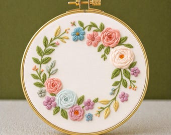 Floral Wreath Hand Embroidery Pattern: Beginner Fall Design (PDF Digital Template)