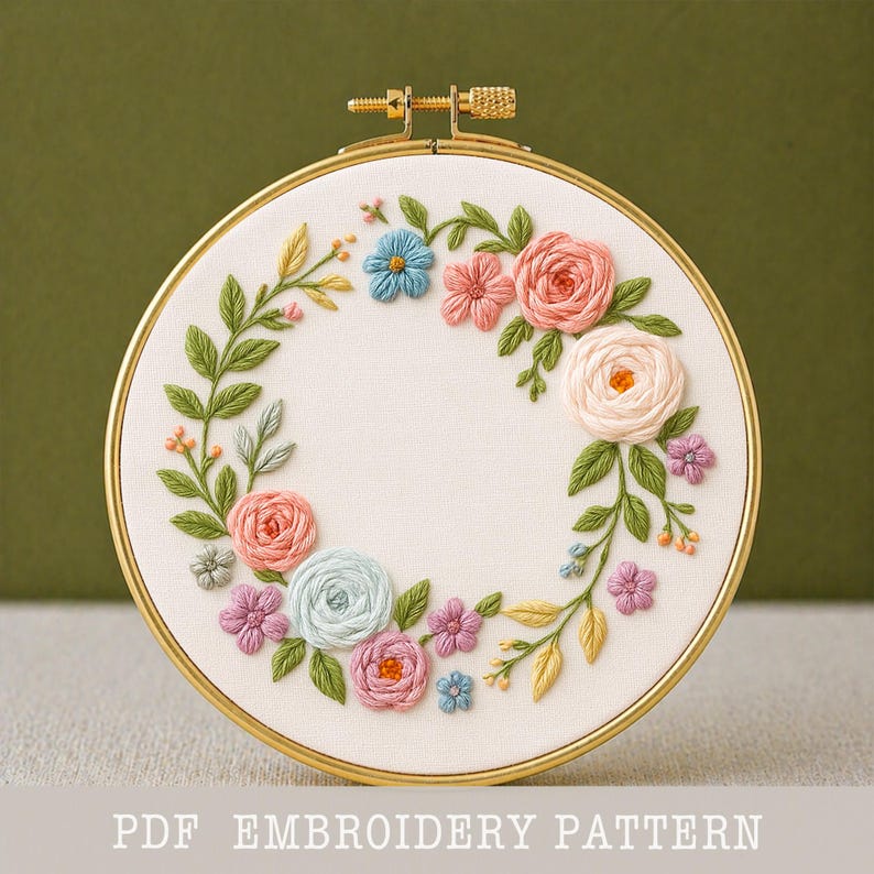 Floral Wreath Hand Embroidery Pattern: Beginner Fall Design (PDF ...
