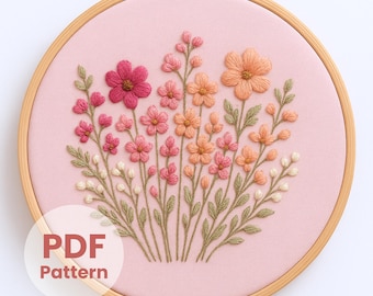 野の花の花束の刺繍パターン - 7 インチの刺繍プロジェクト - Etsy 日本