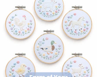 A year of Farm: 12 Hand Embroidery Patterns Bundle PDF Printable Designs Beginners crafts Nursery Wall Art Baby Shower Gift Set