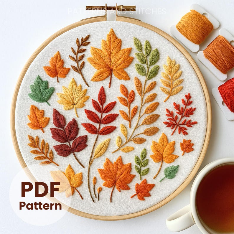 Fall Leaves Embroidery Pattern: 6 Sizes, Beginner Guide (PDF Download ...
