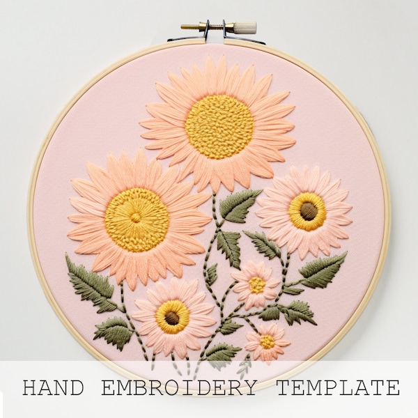 Patrón de bordado de girasol rosa: Arte floral DIY (PDF)