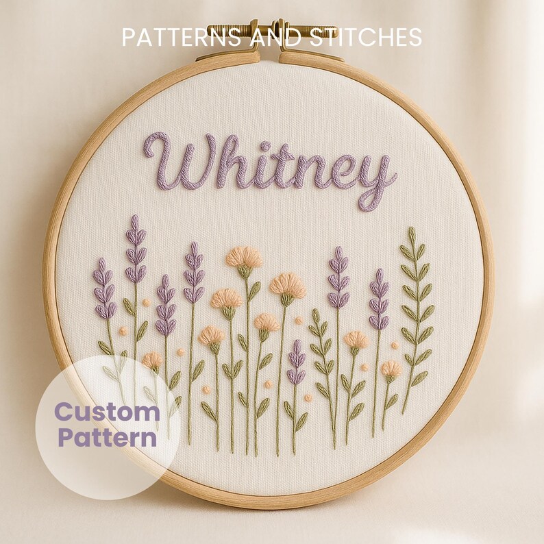 Custom Name Wildflower Embroidery Pattern: Personalized Floral Hoop Art ...