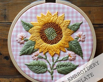 ひまわりの絵の刺繍 ひまわりの刺繍パターン、PDF パターン、初心者向け刺繍パターン