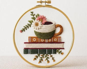 Plantilla de bordado de libros y flores: Decoración floral de libros, manualidad fácil (patrón PDF)
