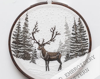 Winter Woodland Embroidery, Winter Deer, DIY Embroidery Design, winter wreath design, Holiday Embroidery, Christmas Embroidery, Deer pattern