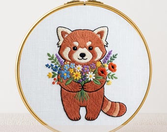 Red Panda Hand Embroidery Pattern: DIY Spring Hoop Art (PDF)