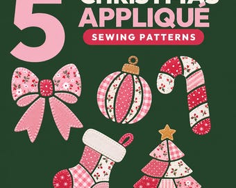 Christmas Applique Sewing Pattern Bundle • Bow Ornament Candy Cane Stocking Tree • Patchwork Scrapbuster PDF Template + SVG Cricut