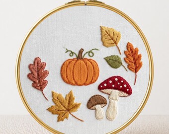 Pumpkin Embroidery Pattern, Autumn Leaves Design, DIY Home Decor (PDF Pattern)