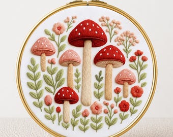 きのこの刺繍パターン：気まぐれな森のデザイン（PDFパターン） - Etsy