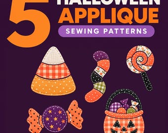 Halloween Candy Applique Pattern Bundle | Candy Corn Lollipop Gummy Worm Pumpkin Basket | Printable PDF (7") + SVG | Patchwork Quilt Block