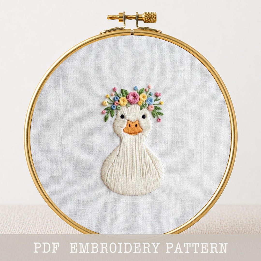 アヒルの刺繍パターン、花冠、子供部屋の装飾、モダンクラフト（PDF