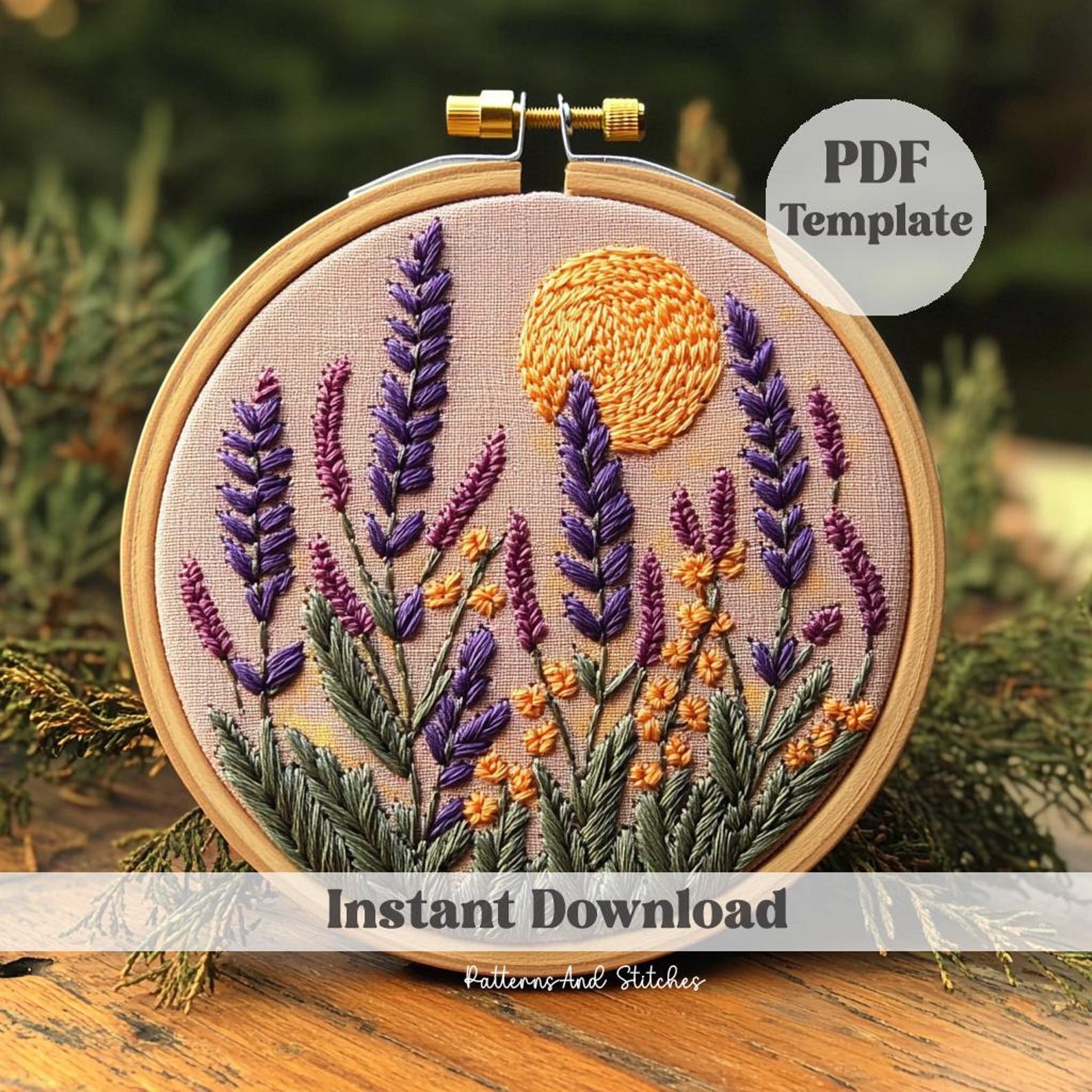 Lavender Floral Embroidery Pattern: Beginner Friendly, Hoop Art (PDF ...