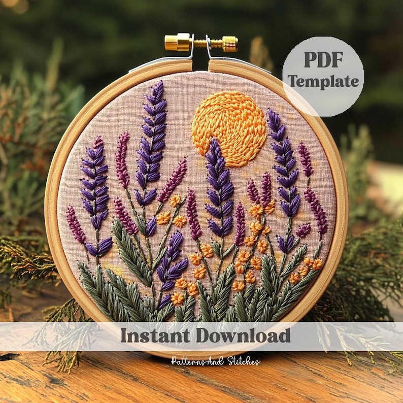 Lavender Floral Embroidery Pattern: Beginner Friendly, Hoop Art (PDF ...