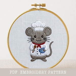 Chef Mouse Embroidery Pattern, Kitchen Hoop Art, needlecraft (PDF Download)
