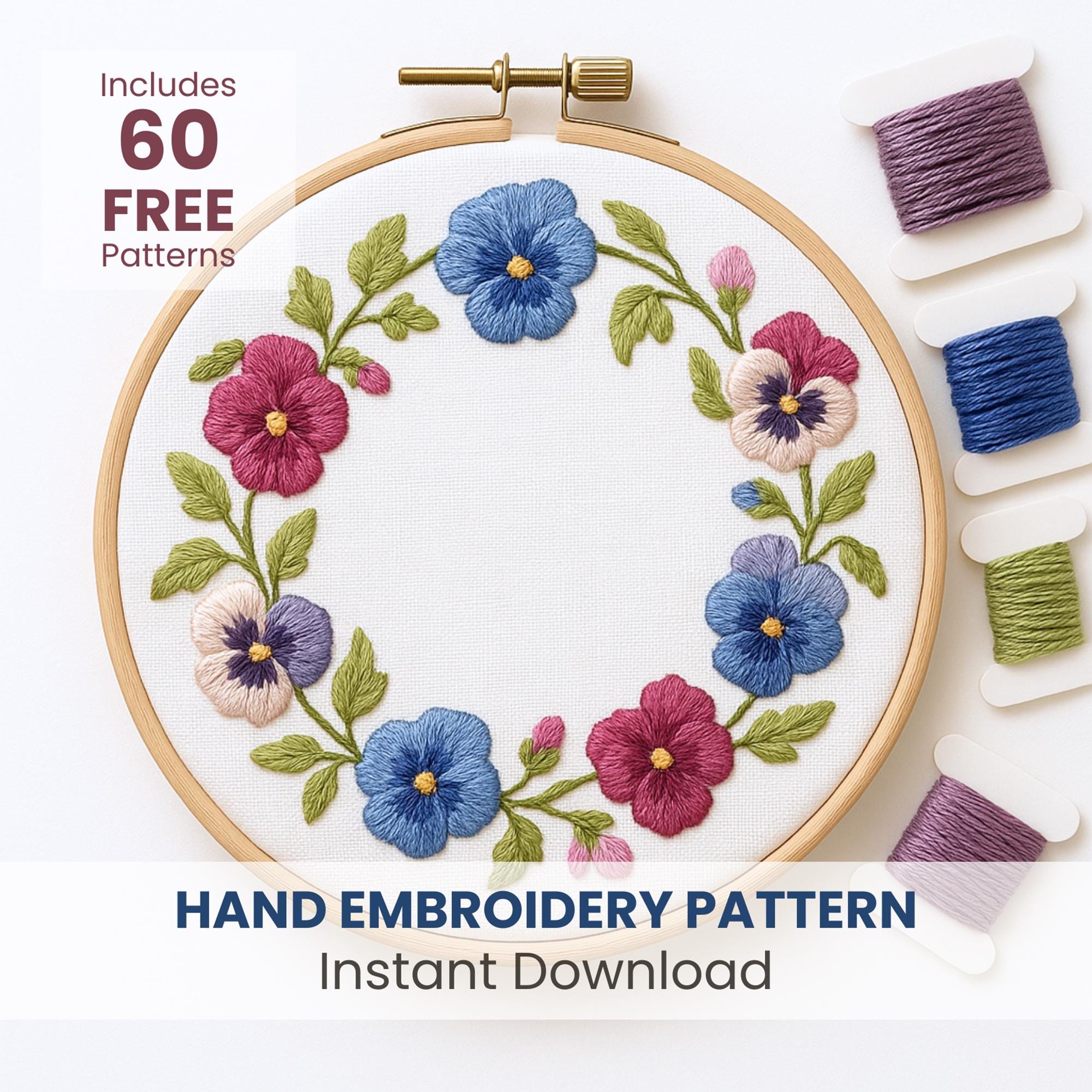 Pansy Wreath Embroidery Pattern PDF Instant Download Beginner Friendly ...