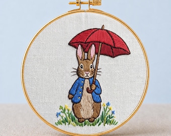 Rainy Day crafts Peter Rabbit Embroidery PDF Rabbit Hoop Art April Showers Nursery Decor Rain Lover Gift Grandma Hobby Printable Download