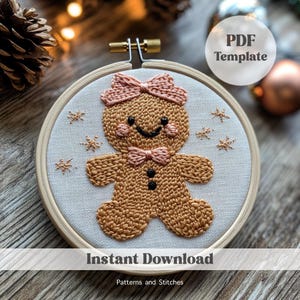 Gingergirl cookie embroidery pattern, Christmas embroidery, holiday decor, Christmas craft, winter craft, embroidery DIY, Christmas ornament