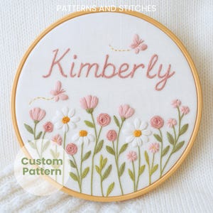 Personalised name floral embroidery pattern, Wildflowers garden, baby name plate, baby girl nursery sign, instant download DIY, custom sign