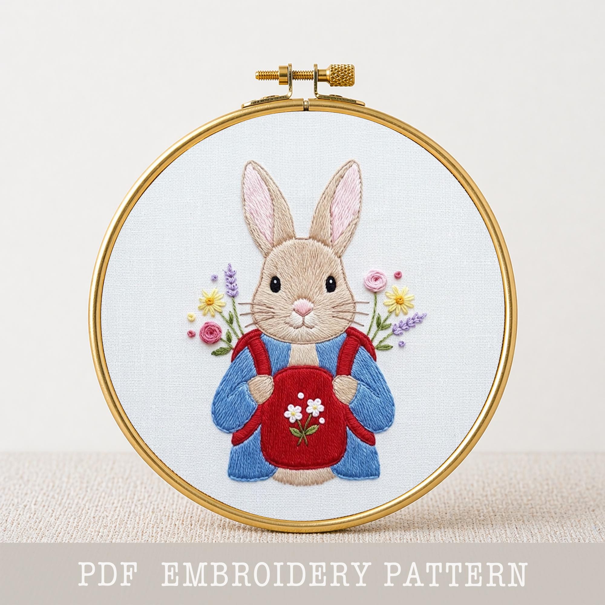 Bunny Embroidery Pattern PDF Rabbit Hoop Art Beginner Friendly Hand ...