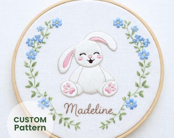 Beginner Embroidery Name Pattern Custom Hand Stitching Template Birth Announcement Design