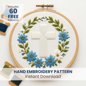 Floral Cross Embroidery Pattern: Christian Easter Design (PDF Printable Template)
