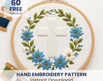 Christian Cross Embroidery Pattern, Floral Cross Hand Embroidery Design ...