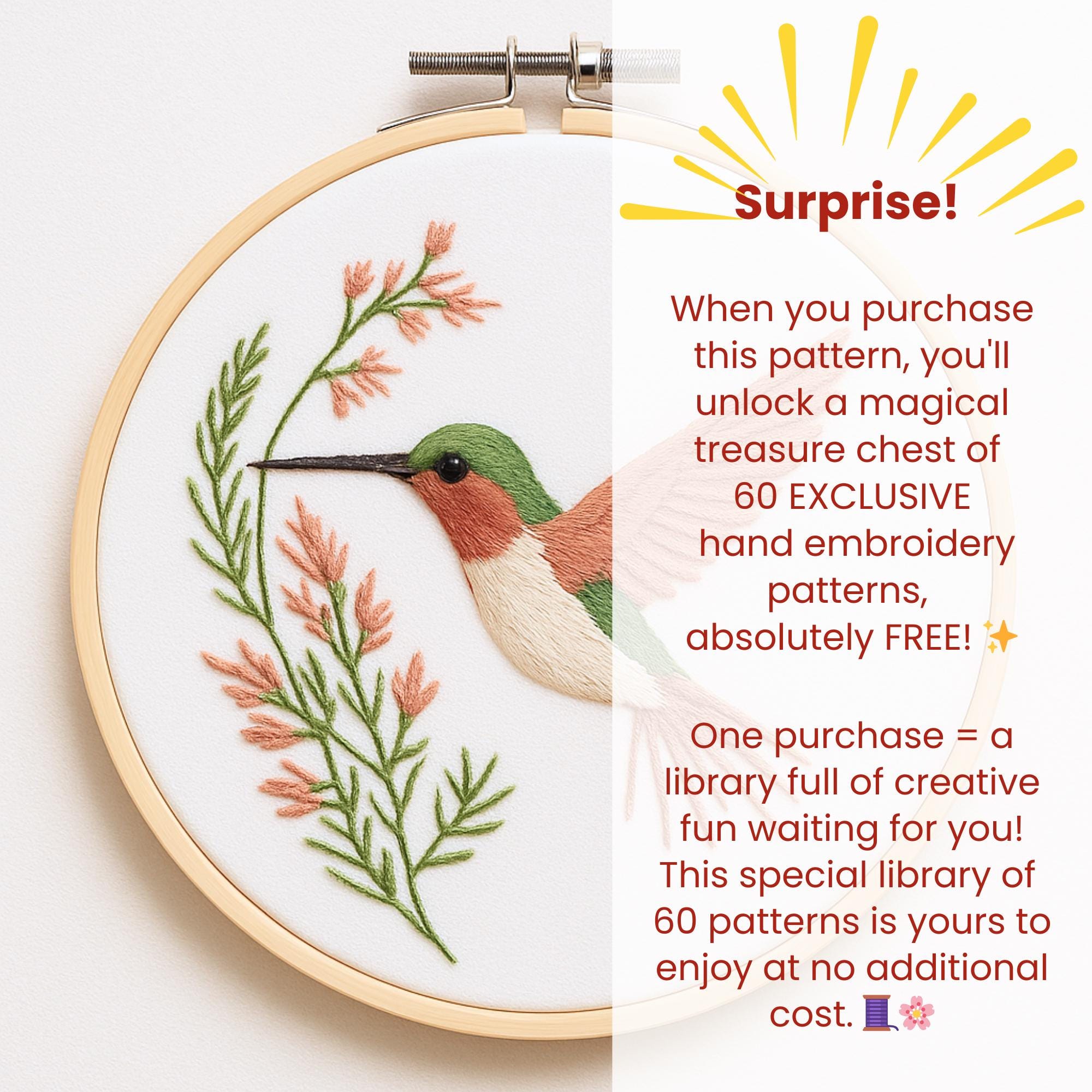 Hummingbird Hand Embroidery Pattern, Beginner Thread Painting, Artistic ...