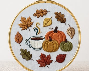 Pumpkin Tea Hand Embroidery Pattern: Cozy Fall Craft (PDF Pattern)