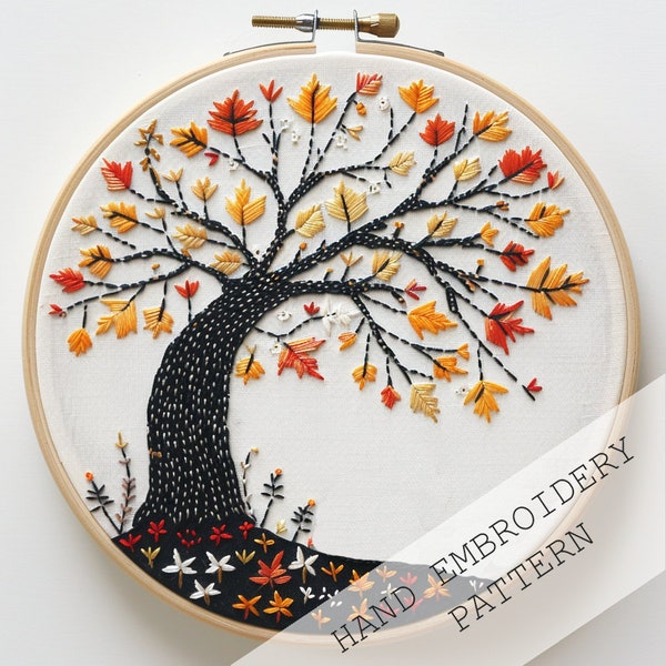 Autumn Tree Hand Embroidery Designs, Easy download and print Digital Download,embroidery lovers, Print At Home, DIY Gift, creative stitching