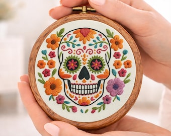 Sugar Skull Embroidery Pattern, Beginner Needlework (Digital Download)
