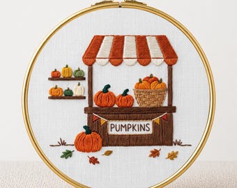 Pumpkin Stand Embroidery PDF Pattern Digital Download Halloween Market Hoop Art Beginner Friendly Fall Thanksgiving Wall Decor Printable