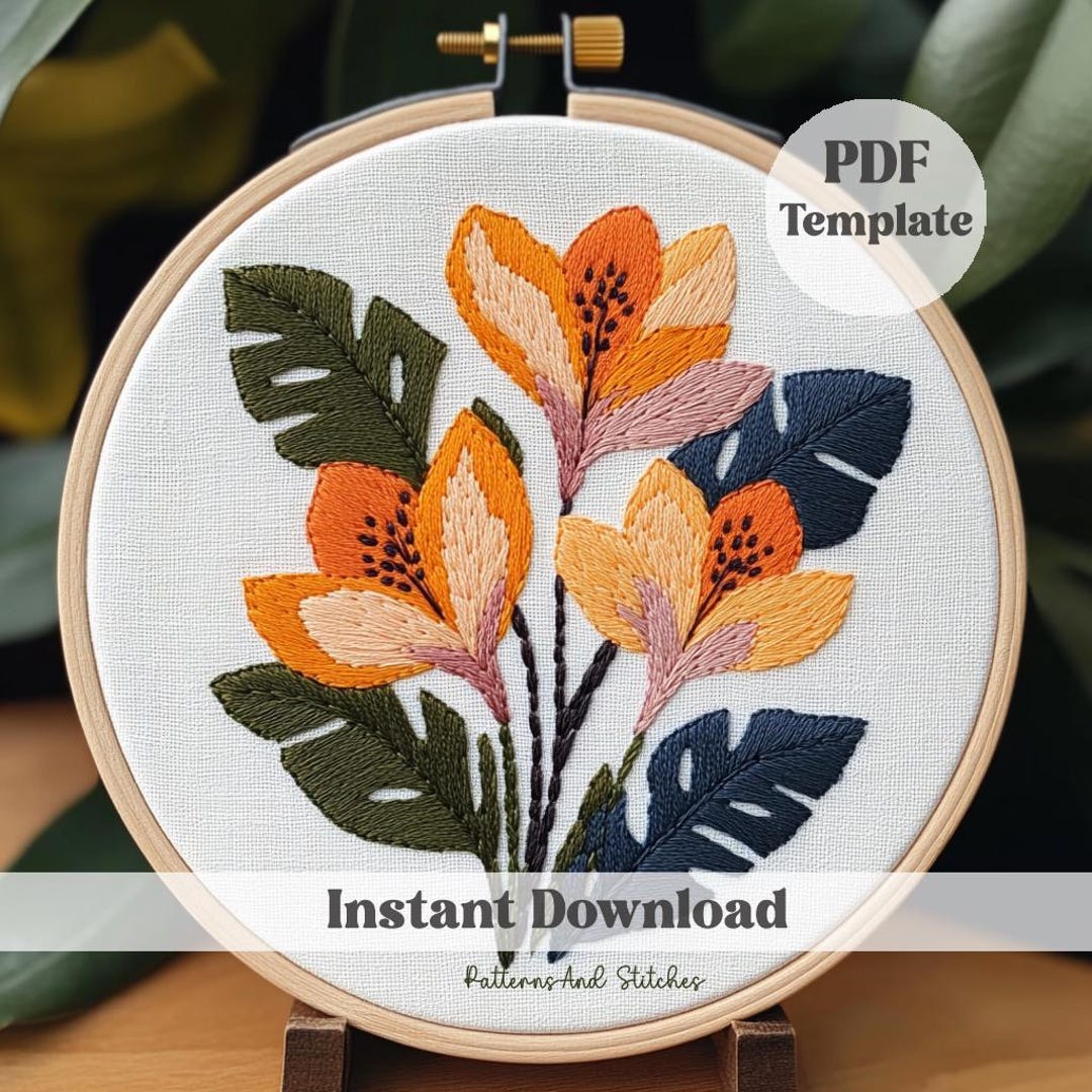 Flowers Bouquet Embroidery Pattern, Autumn Flowers, Floral Hoop Art ...