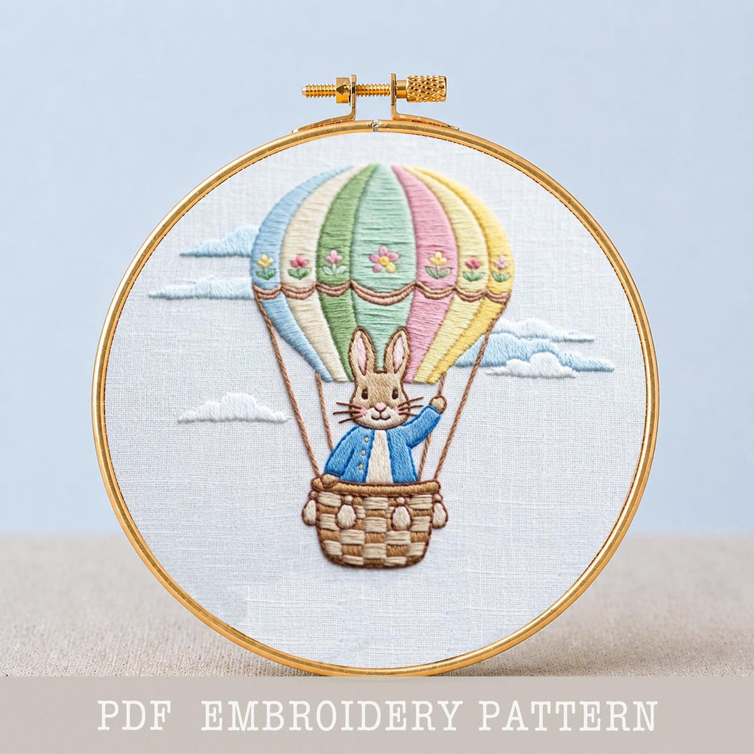 Peter Rabbit Hot Air Balloon Embroidery PDF Sky Adventure Hoop Art ...