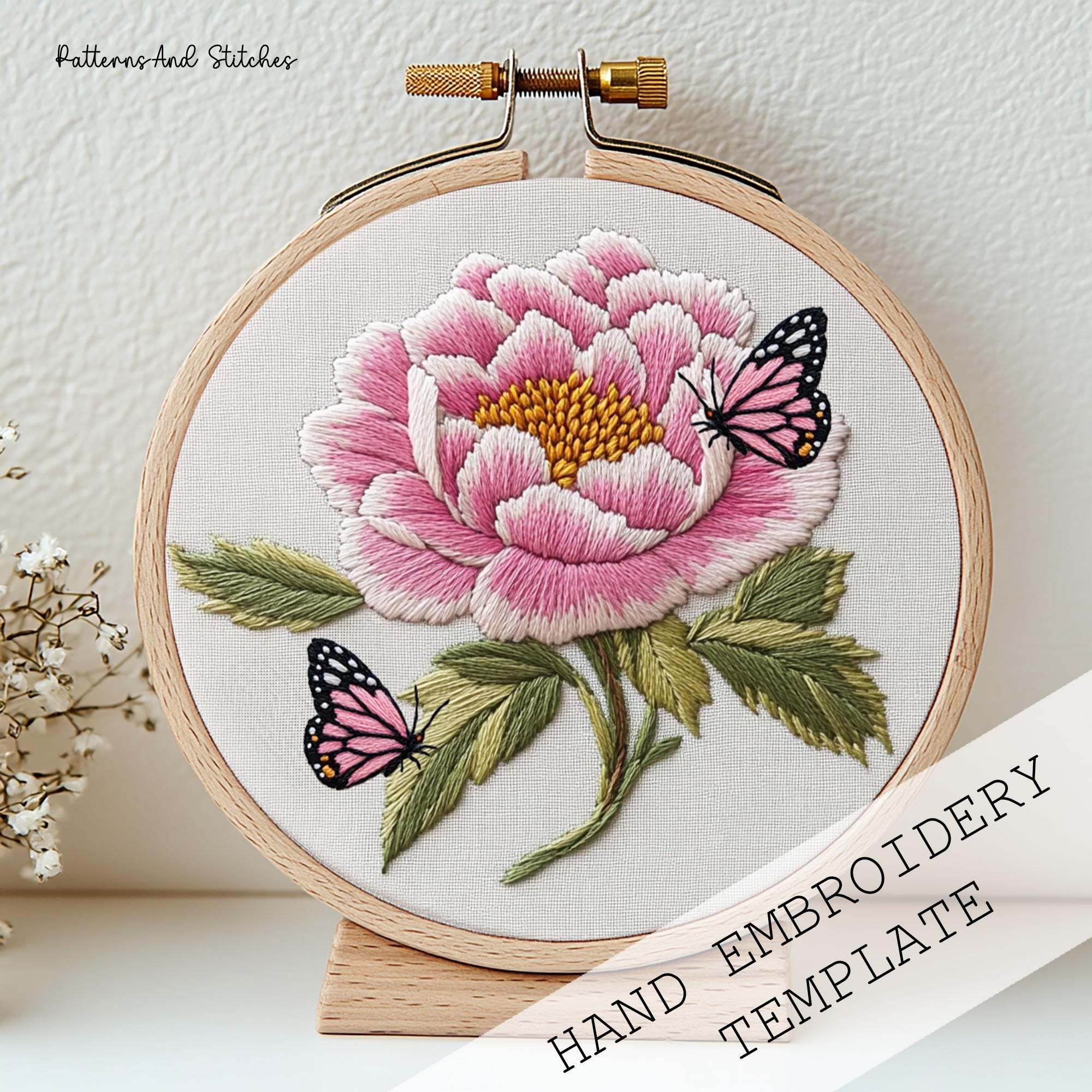 牡丹の手刺繍パターン：素朴な花柄ステッチ（PDF） - Etsy 日本