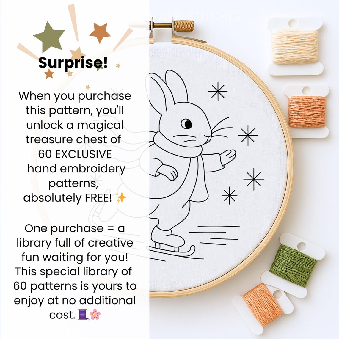 Snowy Peter Rabbit Hand Embroidery Pattern, PDF Pattern, Christmas Gift ...