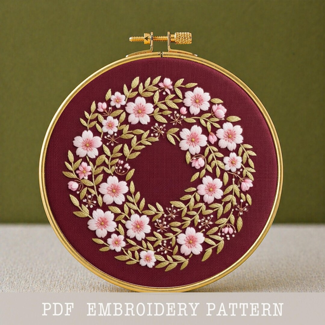 Cherry Blossom Wreath Embroidery Pattern PDF Easter Digital Download ...