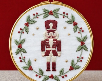Nutcracker Wreath Hand Embroidery Pattern PDF Instant Download Holly Soldier Hoop Art Beginner Friendly Vintage Ballet Christmas Gift