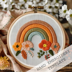 Rainbow Flower Embroidery Pattern, Boho Embroidery, Rainbow Hand Embroidery, Boho art, Instant Download, digital file, printable embroidery