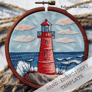 Lighthouse Embroidery, Nautical Design, Ocean Scene, Embroidery Pattern, hand embroidery, creative embroidery, beach lovers, PDF Pattern,