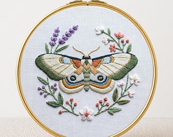 Detailed Moth Embroidery Pattern, Symmetrical Hoop Art, insect lovers (PDF Pattern)