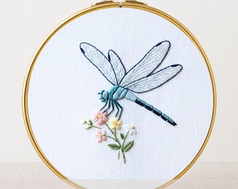 Dragonfly Embroidery Pattern: Botanical Wreath, Spring Hoop Art (PDF Pattern)