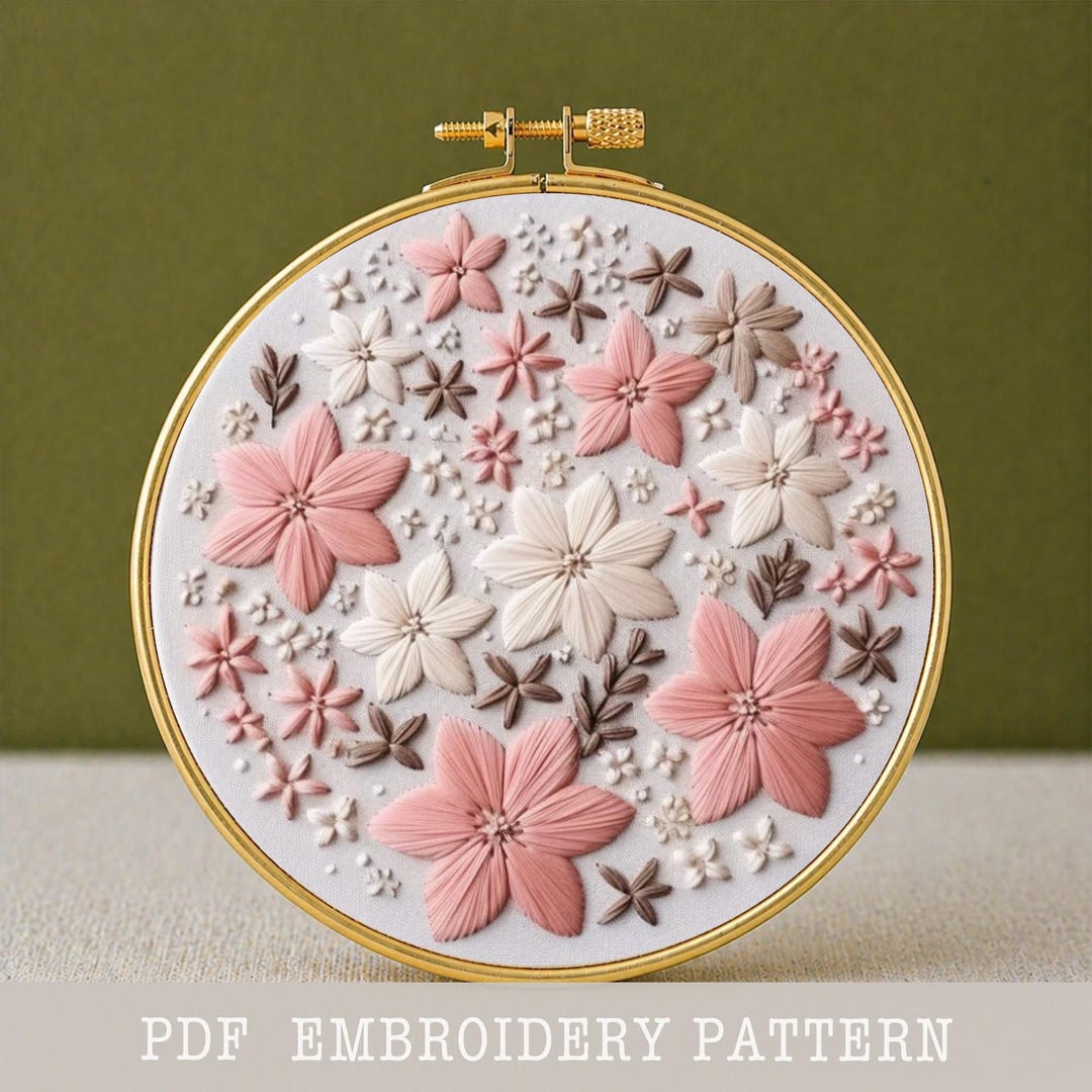 Pink Flowers Hand Embroidery Pattern PDF, Floral Hoop Design, Beginner ...