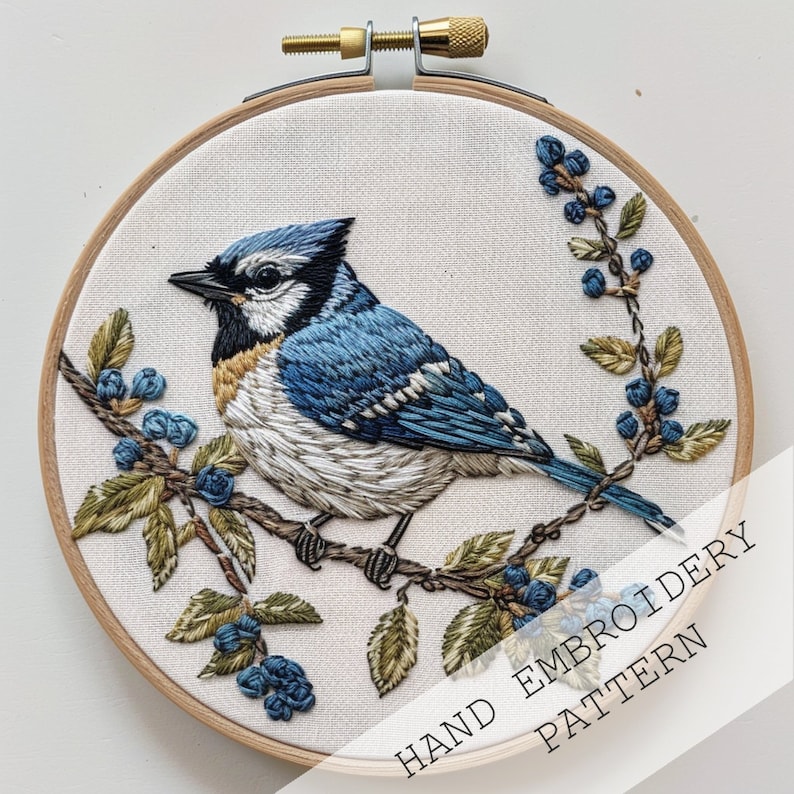 Set of 3 Blue Jay Birds Embroidery template, Digital Pattern, Instant Download DIY Embroidery, Hoop Art, Hand Embroidery, Cute Nursery Decor image 4