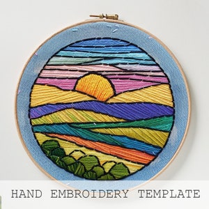 Landscape PDF Pattern, Template ONLY, Mountain Embroidery Pattern, Hand Embroidery pdf, DIY Embroidery, Modern Embroidery, beach embroidery