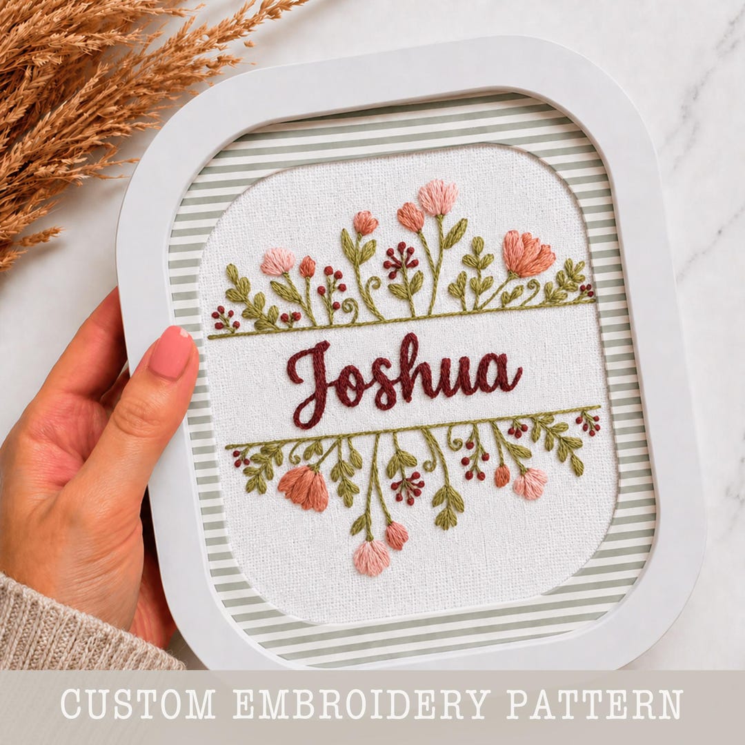 Custom Floral Name Embroidery Pattern, DIY Nursery Hoop Art, Craft ...