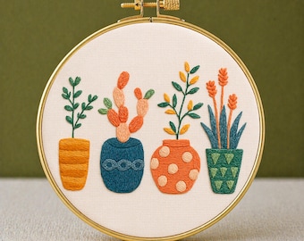 House Plants Hand Embroidery Pattern, Beginners craft, DIY printable art (PDF template)